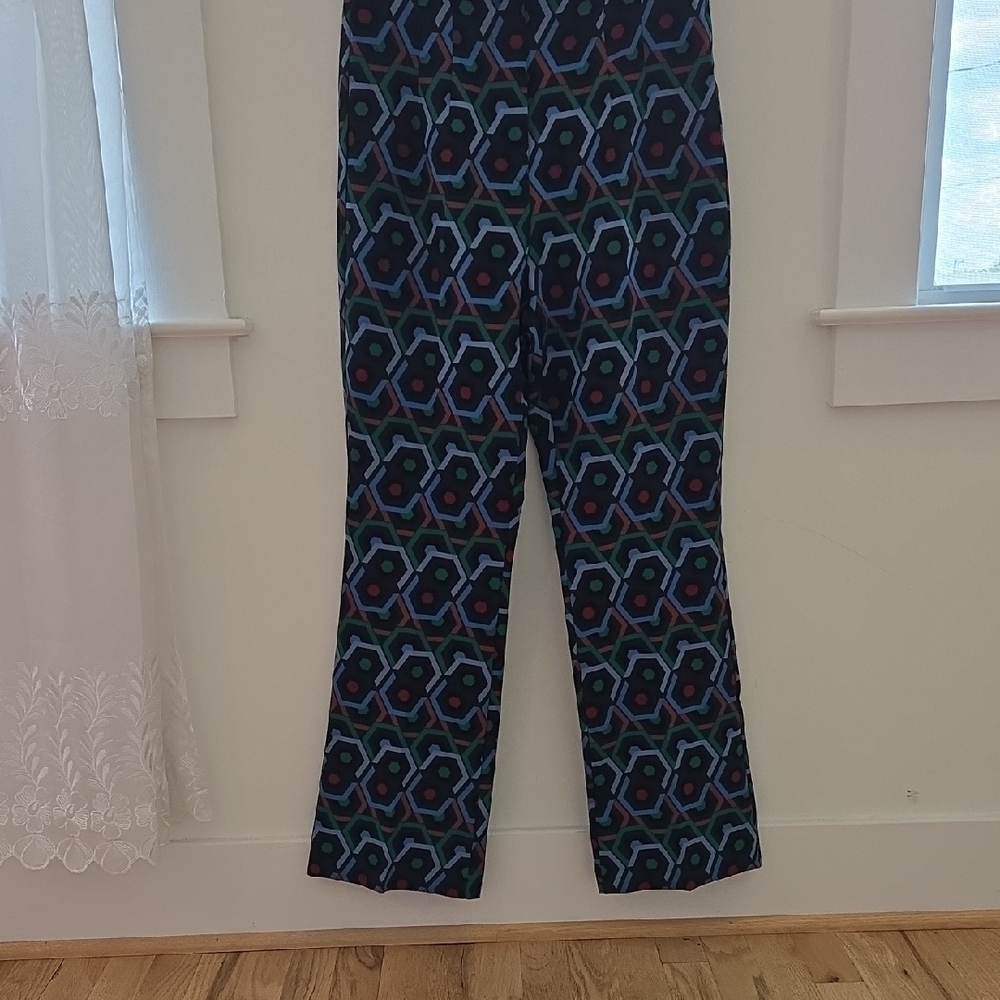 Zara Black and Blue Wide Leg Pants with Geometric Design